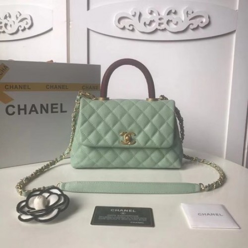 Chanel Original Kaviarleder-Überschlagtasche mit oberem Griff A92990 Pfefferminzgrün