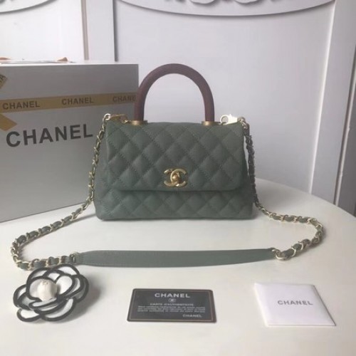 Chanel Original Kaviarleder-Überschlagtasche mit oberem Griff A92990 Schwarzgrün