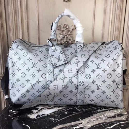 Louis Vuitton Monogram Makassar Canvas Keepall 45CM Strap M43817 Silber