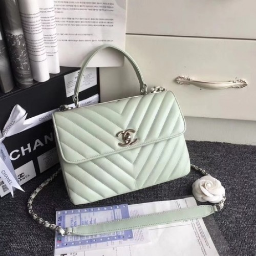 Chanel Original Schaffell-Leder-Einkaufstasche V92236 Hellgrüne silberne Schnalle