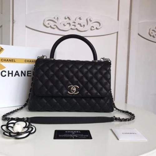 Chanel Classic schwarze Henkeltasche Original Schafsleder A92215 schwarz