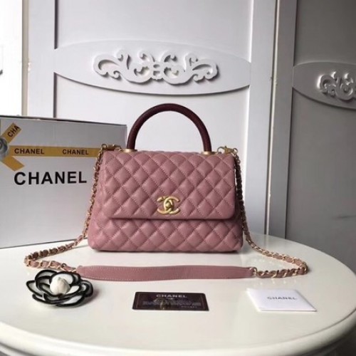 Chanel Classic Red Top Handle Bag Original Leder A92215 rosa