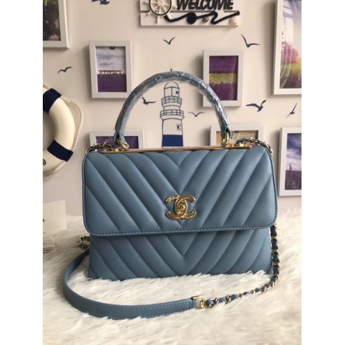Chanel Original Schaffell-Leder-Einkaufstasche A92236 hellblaue goldene Schnalle