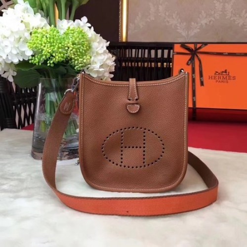 Hermes Evelyne Mini 17cm Umhängetasche Original Kalbsleder H1187 Hellbraun