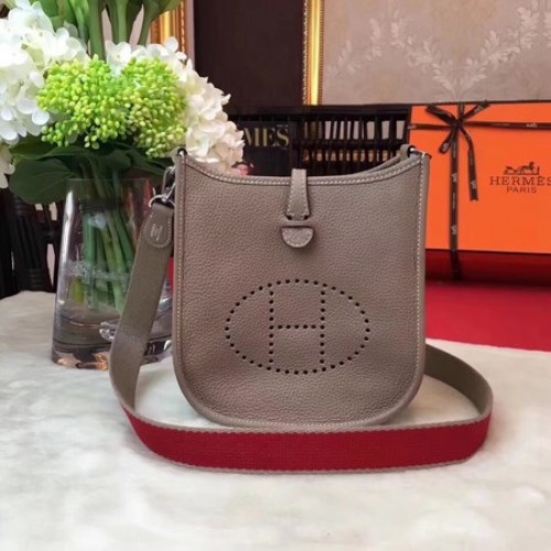 Hermes Evelyne Mini 17cm Umhängetasche Original Kalbsleder H1187 Hellgrau