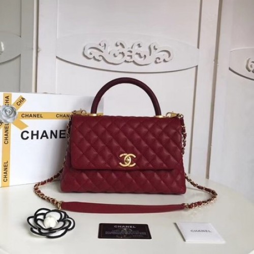 Chanel Classic Top Handle Bag Original Kaviarleder A92215 Tiefrot