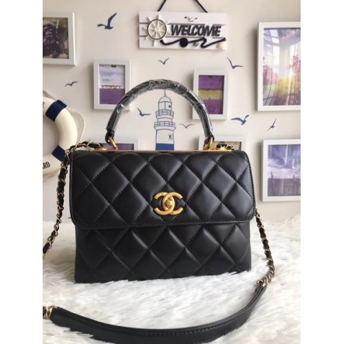 Chanel Original Schaffell-Leder-Einkaufstasche 92236 schwarz Goldschnalle