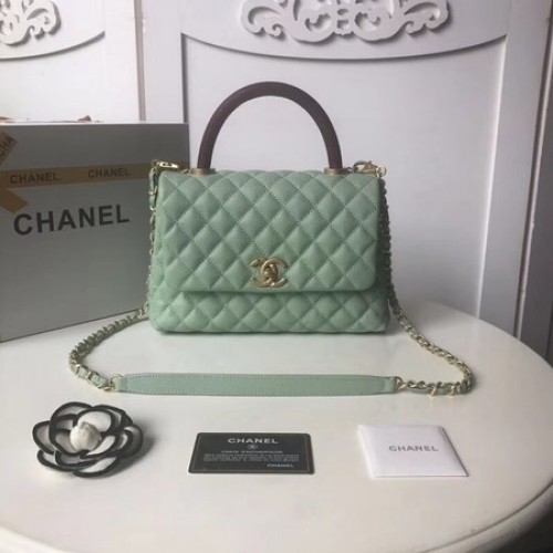 Chanel Original Kaviarleder-Überschlagtasche mit oberem Griff A92991 Pfefferminzgrün