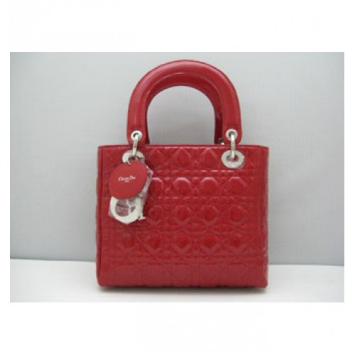 Dior Lady Dior Medium Patent Top Handle Tasche Rot