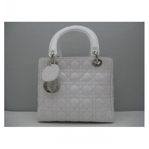 Dior Lady Medium Patent Henkeltasche Weiß