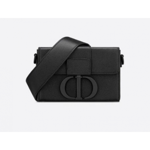 30 MONTAIGNE BOX BAG Schwarzes ultramattes genarbtes Kalbsleder M9204S