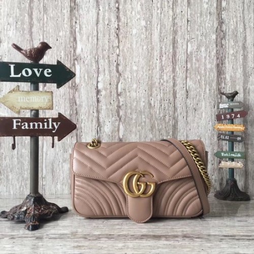 Gucci GG Marmont Matelasse Leder Umhängetasche 443497 Apricot