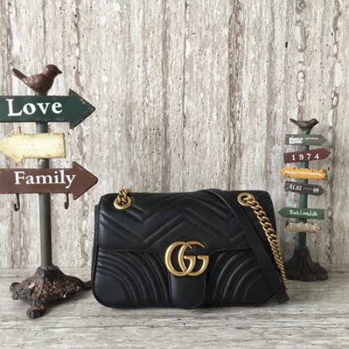 Gucci GG Marmont Matelasse Leder Umhängetasche 443497 Schwarz