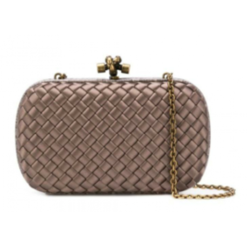 BOTTEGA VENETA Knot Clutch aus Satin mit Schlangenlederbesatz 62548 champagner