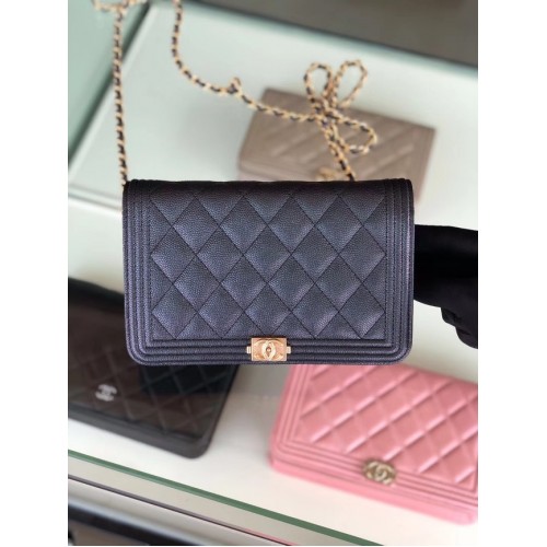 BOY CHANEL Original Geldbörse an Kette Goldfarbenes Metall B80287 schwarz