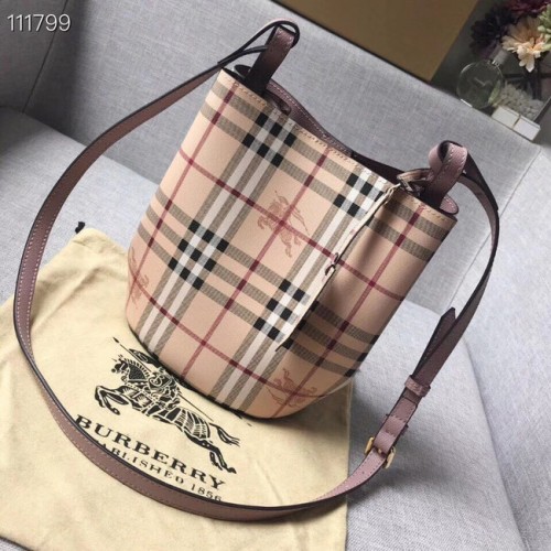 BURBERRY Banner kleine Tragetasche aus Leder und Vintage Check 1581 Pink