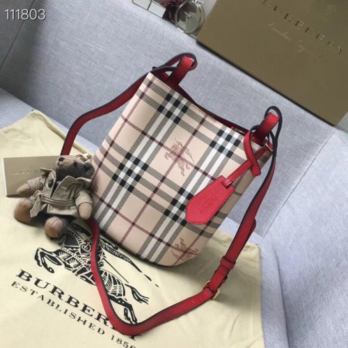 BURBERRY Banner kleine Tragetasche aus Leder und Vintage Check 1581 rot