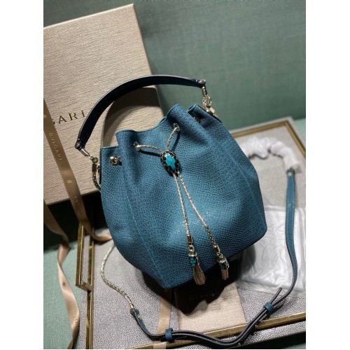 BVLGARI Original Snake Skin Bucket Bag B287614 Blau