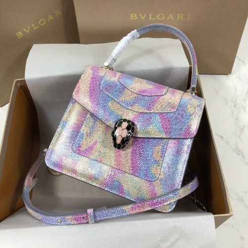 BVLGARI Serpenti Forever Schultertasche aus Metallic-Leder 058962 Mehrfarbig&Lila