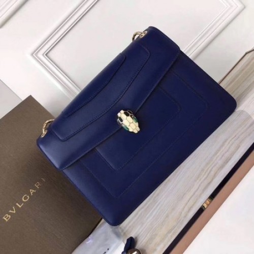 BVLGARI Serpenti Forever Original Schultertasche aus Kalbsleder 3780 Blau