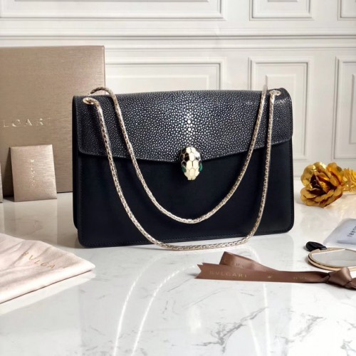 BVLGARI Serpenti Forever Umhängetasche Perlfischhaut&Kalbsleder 289013 schwarz