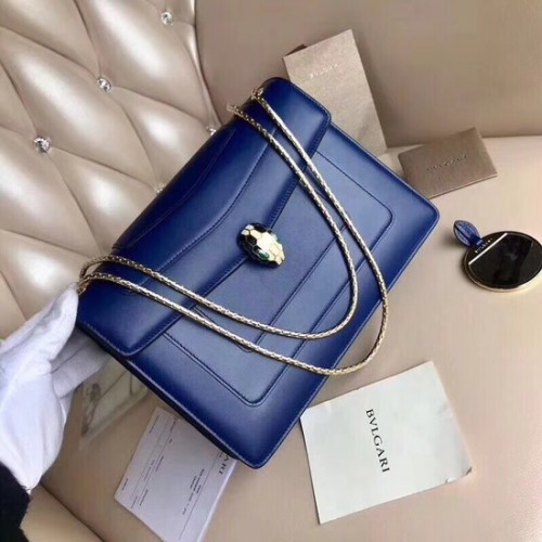BVLGARI Serpenti Leder Umhängetasche 14632 blau