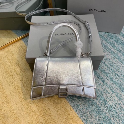 Balenciaga HOURGLASS KLEINE TASCHE MIT OBEREM GRIFF B108895-1 Silber