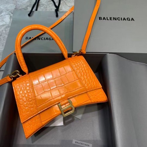 Balenciaga HOURGLASS KLEINE GRIFFTASCHE Kalbsleder mit Krokoprägung B108895C Orange