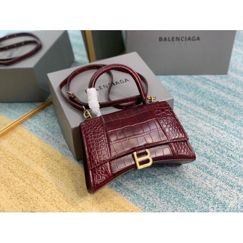 Balenciaga HOURGLASS SMALL TOP HANDLE BAG Kalbsleder mit Krokoprägung B108895E Burgund