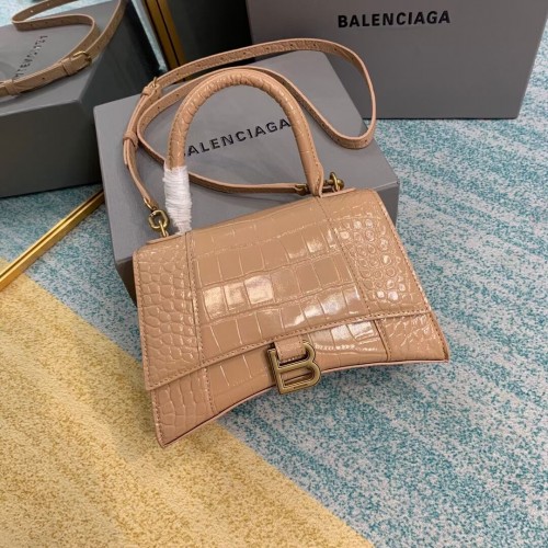 Balenciaga HOURGLASS SMALL TOP HANDLE BAG Kalbsleder mit Krokoprägung B108895E apricot