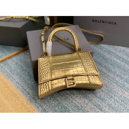 Balenciaga HOURGLASS SMALL TOP HANDLE BAG Kalbsleder mit Krokoprägung B108895E Gold