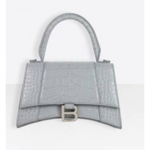 Balenciaga HOURGLASS SMALL TOP HANDLE BAG Kalbsleder mit Krokoprägung B108895E grau