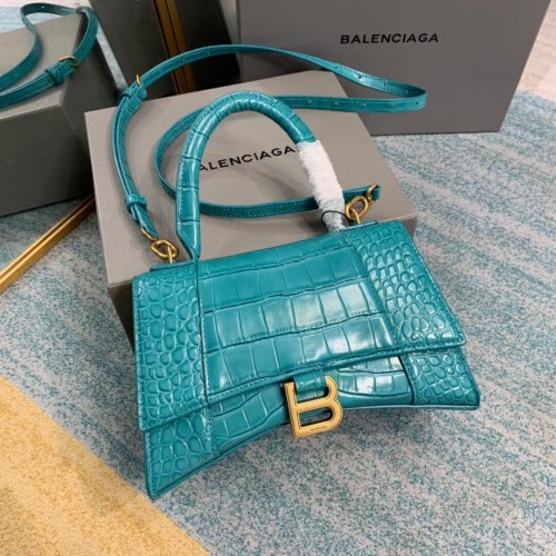 Balenciaga HOURGLASS SMALL TOP HANDLE BAG Kalbsleder mit Krokoprägung B108895E Hellblau