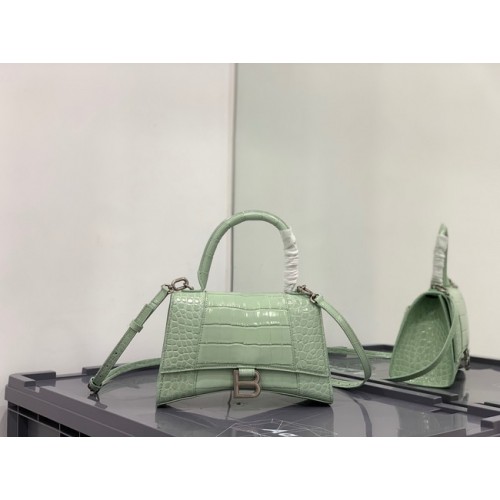 Balenciaga HOURGLASS SMALL TOP HANDLE BAG Kalbsleder mit Krokoprägung B108895E hellgrün