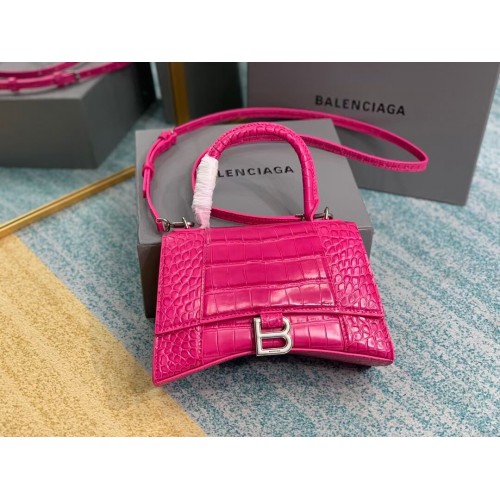 Balenciaga HOURGLASS SMALL TOP HANDLE BAG Kalbsleder mit Krokoprägung B108895E Neonpink