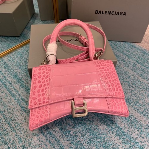 Balenciaga HOURGLASS SMALL TOP HANDLE BAG Kalbsleder mit Krokoprägung B108895E Rosa