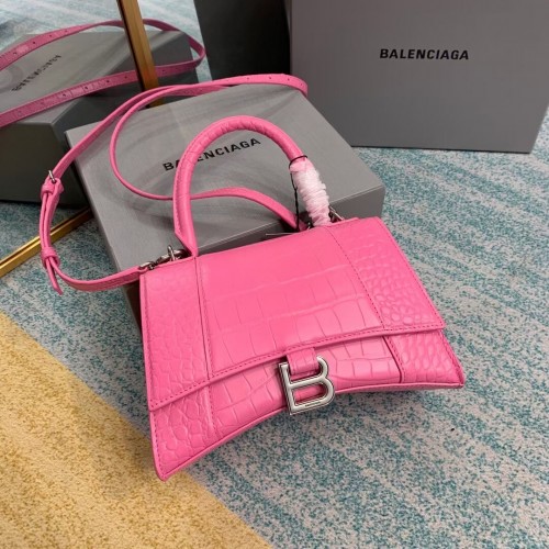 Balenciaga HOURGLASS SMALL TOP HANDLE BAG Kalbsleder mit Krokoprägung B108895E Rosa