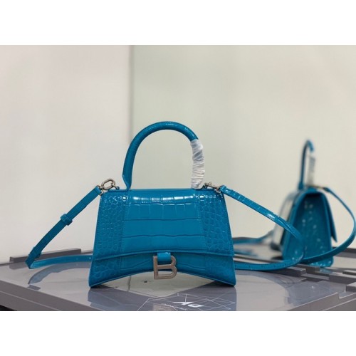 Balenciaga HOURGLASS SMALL TOP HANDLE BAG Kalbsleder mit Krokoprägung B108895E himmelblau
