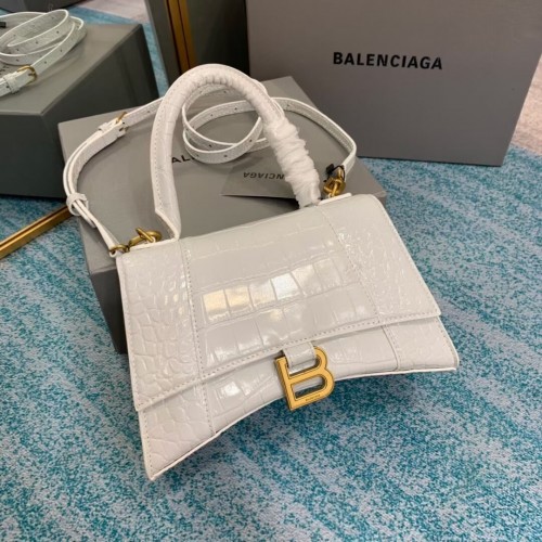 Balenciaga HOURGLASS SMALL TOP HANDLE BAG Kalbsleder mit Krokoprägung B108895E weiß