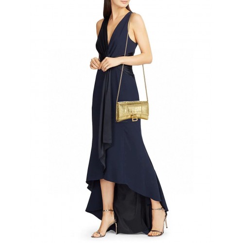 Balenciaga HOURGLASS Geldbörse mit Kette Krokoprägung 656050 Gold