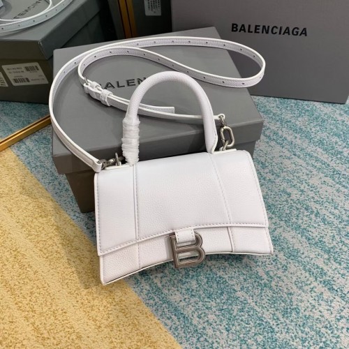 Balenciaga HOURGLASS XS TOP HANDLE BAG Genarbtes Kalbsleder B108896 weiß