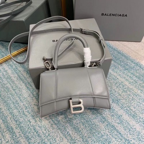 Balenciaga Hourglass XS Top Handle Bag glänzendes Kalbsleder 28331 grau