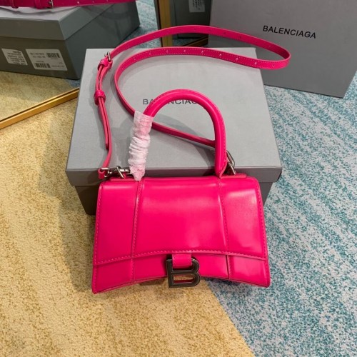 Balenciaga Hourglass XS Top Handle Bag glänzendes Kalbsleder 28331 neonpink
