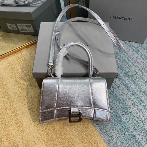 Balenciaga Hourglass XS Top Handle Bag glänzendes Kalbsleder 28331 silber