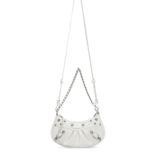 Balenciaga LE CAGOLE MINI-GELDBÖRSE MIT KETTE KROKODIL-PRÄGUNG 9016 weiß