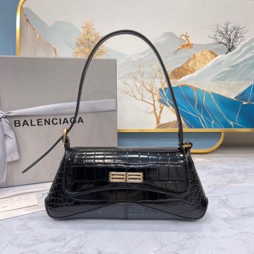 Balenciaga KLEINE SCHULTERTASCHE MIT KROKODILPRÄGUNG LINDSAY MIT RIEMEN 6009 schwarz