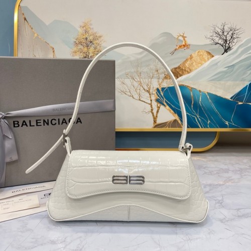 Balenciaga KLEINE SCHULTERTASCHE MIT KROKODILPRÄGUNG LINDSAY MIT RIEMEN 6009 weiß
