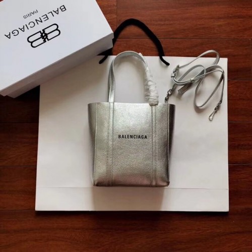 Balenciaga Original Leder Mini Shopper Tasche 6696 Silber