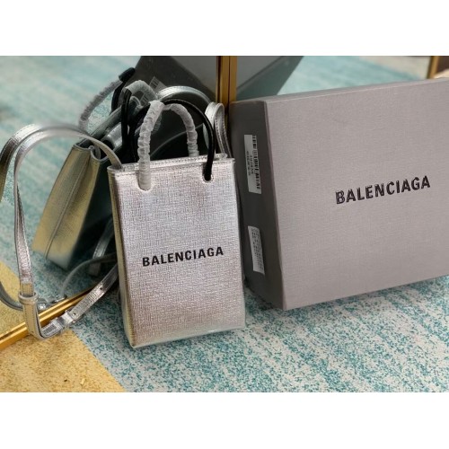 Balenciaga Original Leder Mini Shopper B152865 Silber