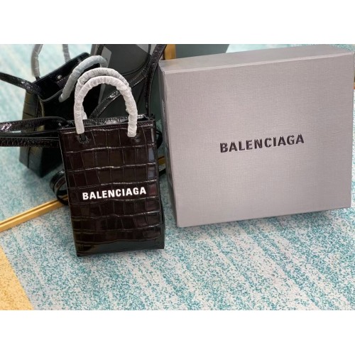 Balenciaga Original Mini-Shopper aus glänzendem Leder mit Krokoprägung B152865 schwarz